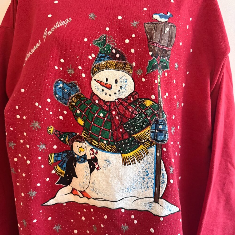 Vintage Holiday Time Snowman Penguin Sweatshirt | M - Picture 6 of 10